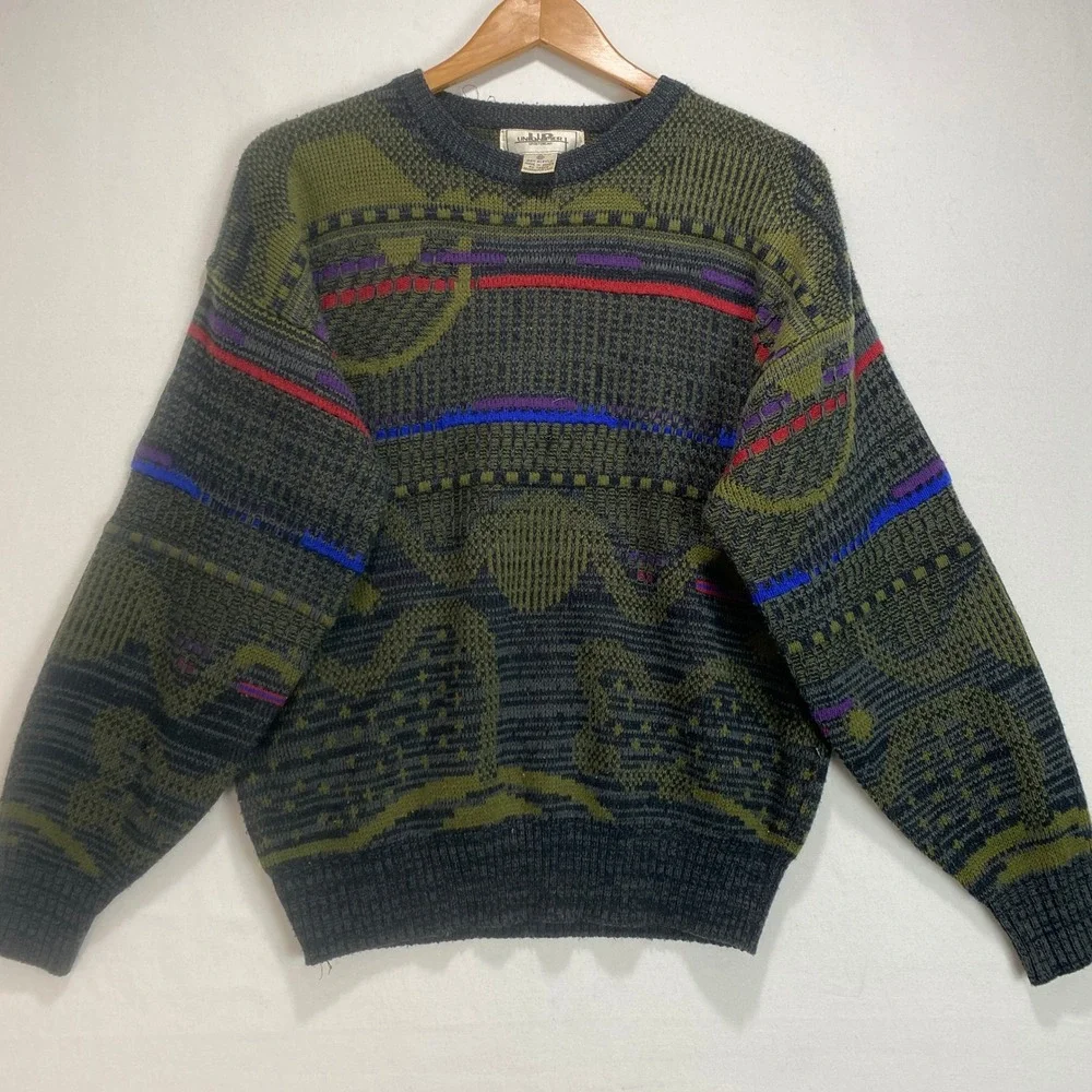 Union Pier 3D Coogi Style Sweater Abstract Men's Knit Green Purple Red Size M - Picture 2 of 9